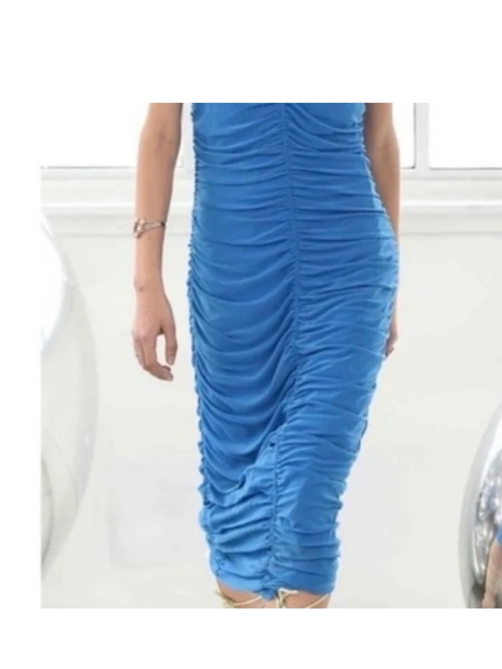 NWT House of Harlow 1960 Royal Blue Ruched Sleeveless Midi Dress L - Picture 2 of 14